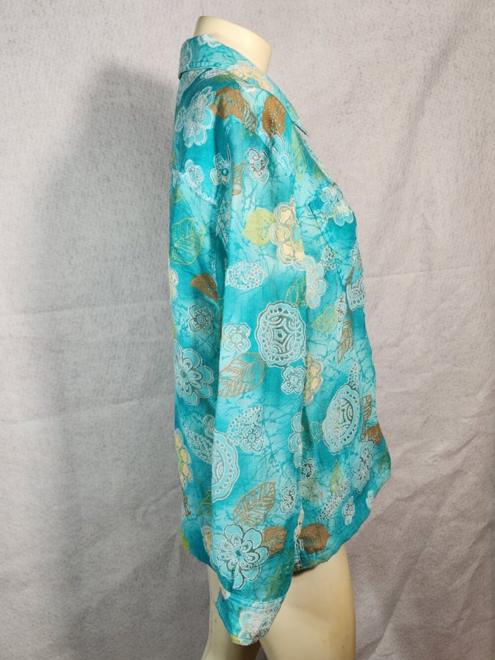 Alfred Dunner Womens Blouse Size 16 Long Sleeve Green Sheer Floral EUC Fast Ship - Picture 2 of 11